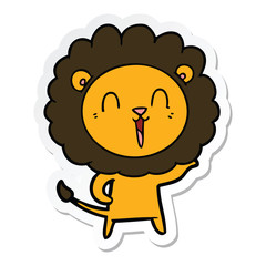 sticker of a laughing lion cartoon
