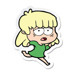 sticker of a cartoon tired woman