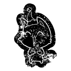 happy cartoon distressed icon of a cat wearing santa hat