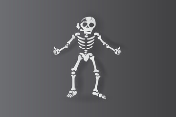 3d paper art and craft of Skeleton human smoking with Thumbs up or like concept isolate on black background.The welcome Halloween concept.Picture for print on shirt.pastel color.illustration.vector.