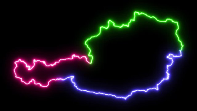 Three-colors neon glowing Austria map silhouette