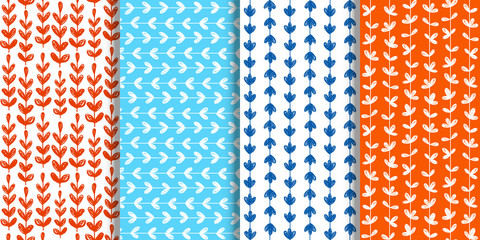 Set of seamless patterns with floral sketch ornates