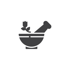 Mortar and pestle vector icon. filled flat sign for mobile concept and web design. Aromatherapy glyph icon. Symbol, logo illustration. Pixel perfect vector graphics