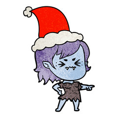 annoyed textured cartoon of a vampire girl wearing santa hat