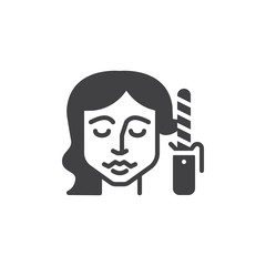 Hair curling vector icon. filled flat sign for mobile concept and web design. Woman styling her hair with curling iron glyph icon. Symbol, logo illustration. Pixel perfect vector graphics