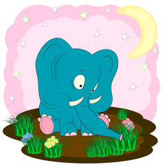 Naklejka premium cute elephant on the meadow cartoon vector illustration