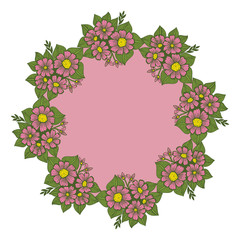 Vector illustration invitation card with pink flower frames blooms hand drawn