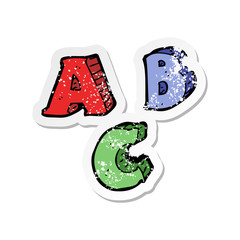retro distressed sticker of a cartoon ABC letters