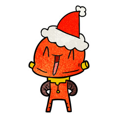 textured cartoon of a robot wearing santa hat