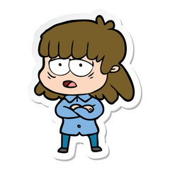 sticker of a cartoon tired woman