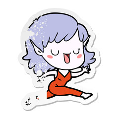 distressed sticker of a cartoon elf girl