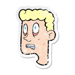 retro distressed sticker of a cartoon staring man drooling
