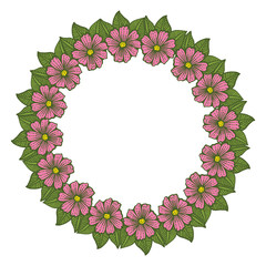 Vector illustration invitation card with pink flower frames blooms hand drawn