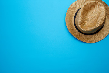 Top view panama hat on white background