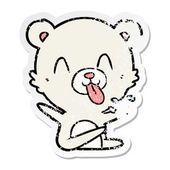 Obraz premium distressed sticker of a rude cartoon polar bear sticking out tongue