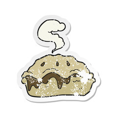 retro distressed sticker of a cartoon hot pie