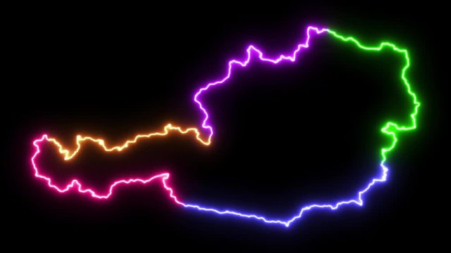 Five-colors neon glowing Austria map silhouette