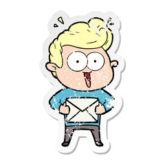 distressed sticker of a cartoon man with envelope