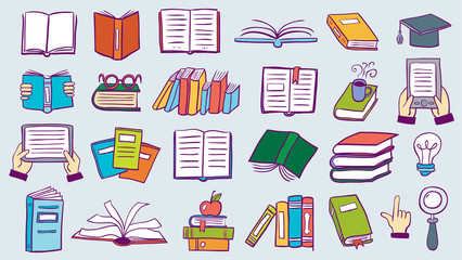 Book icon set in thin line style
