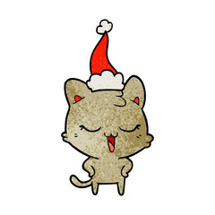 happy textured cartoon of a cat wearing santa hat