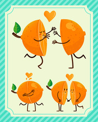 Orange in love, funny vector