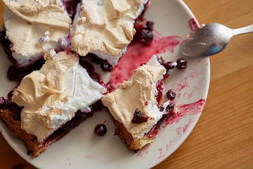 berry dessert with black currant and meringue. view from above