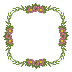 Vector illustration white backdrop for frame flower pink bloom hand drawn