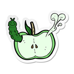 sticker of a cartoon apple with bug