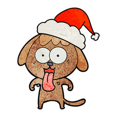 cute textured cartoon of a dog wearing santa hat