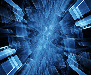 Abstract blue and black background. Fractal graphics 3d illustration. Visualisation and information technology concept.