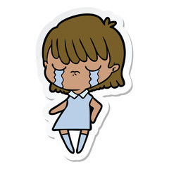 sticker of a cartoon woman crying