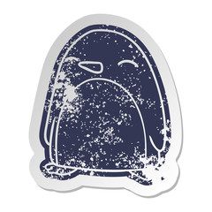 distressed old sticker of a cute penguin