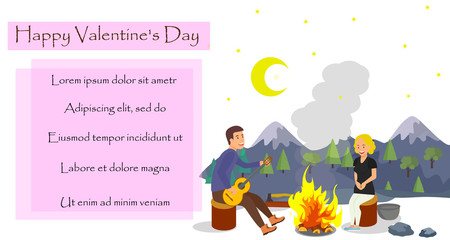 Fototapeta premium Vector Flat Valentines Day Husband Wife on Trip.