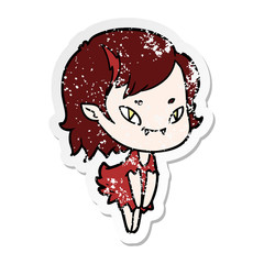 distressed sticker of a cartoon friendly vampire girl