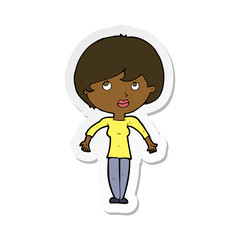 sticker of a cartoon woman shrugging shoulders