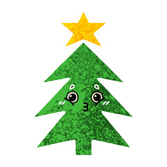 retro illustration style cartoon christmas tree