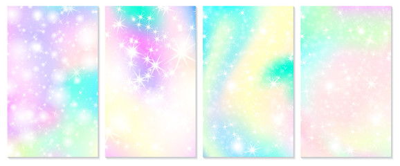 Unicorn rainbow background. Holographic sky