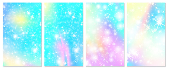Unicorn rainbow background. Holographic sky