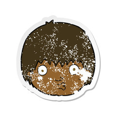 retro distressed sticker of a cartoon curious boy