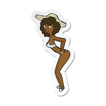 sticker of a cartoon pin-up beach girl