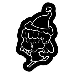 cartoon icon of a woman wearing santa hat