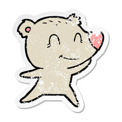 distressed sticker of a friendly bear cartoon