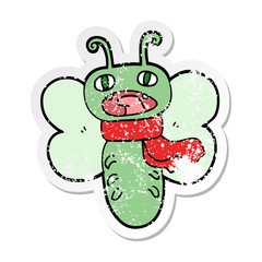 distressed sticker of a funny cartoon butterfly