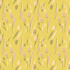 Vector illustration of abstract, stylized tulips in shades of cream, yellow, olive and pink. Perfect for scrapbooking, wallpaper, fashion design, notebook cover projects.