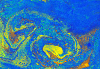 abstract  orange gold blue  marble texture, acrylics art