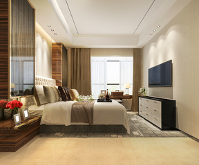 3d rendering beautiful luxury bedroom suite in hotel