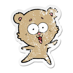 distressed sticker of a laughing teddy  bear cartoon
