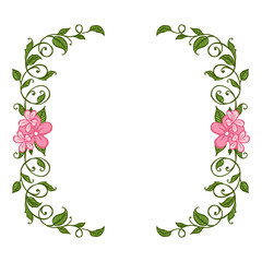Vector illustration style frame flower pink leaf green beautiful hand drawn