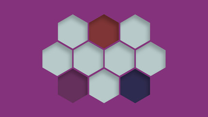 Colorful hexagons on the purple background. Abstract technology structure