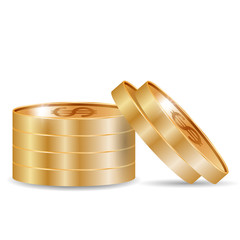 Gold coin vector illustration. Realistic metal coin. Stack coin.
